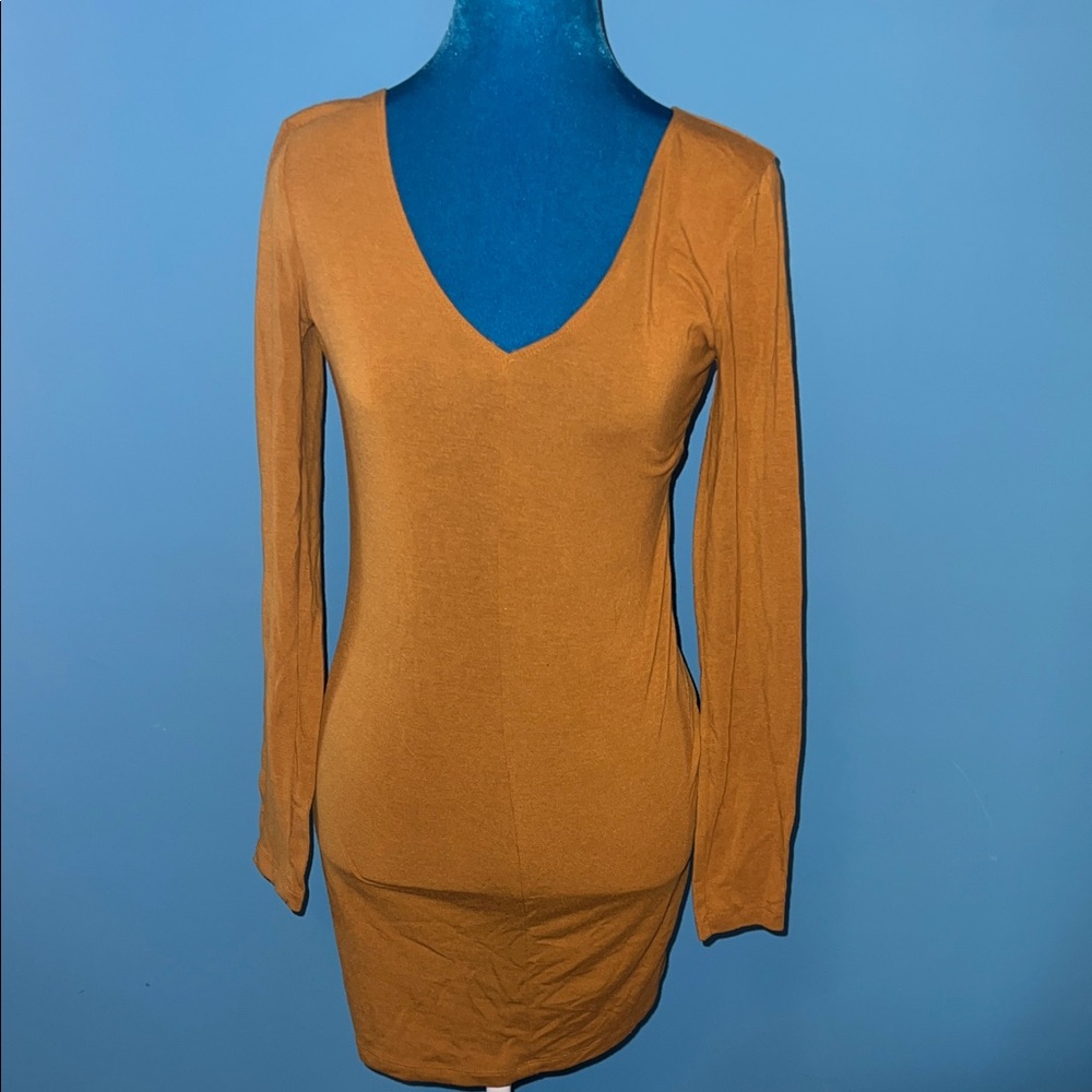 Forever 21 Mustard Long Sleeve V-Neck Top